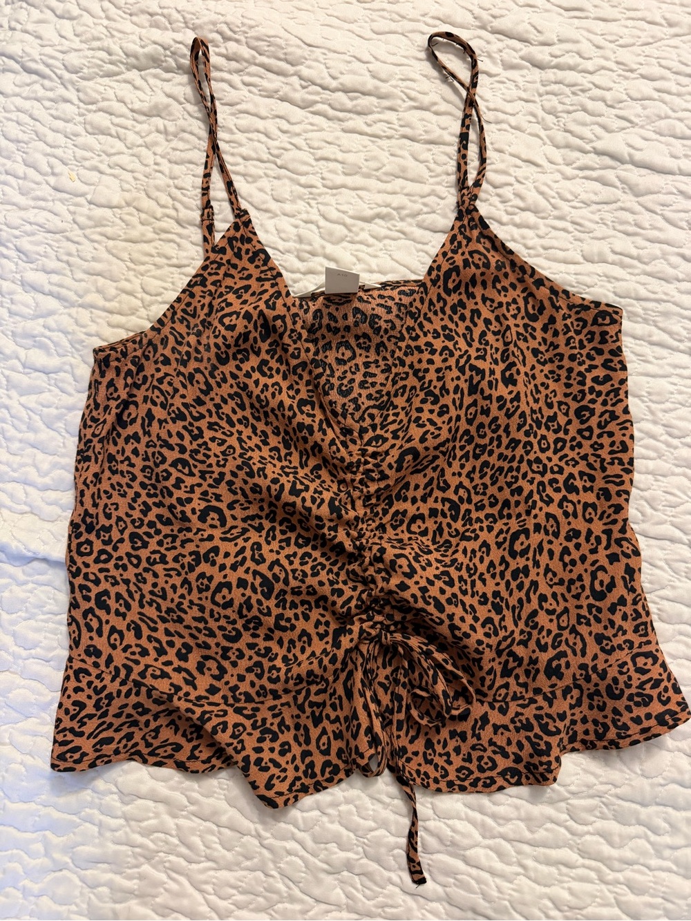 Leopard Print Ruched Cami Top - Brown